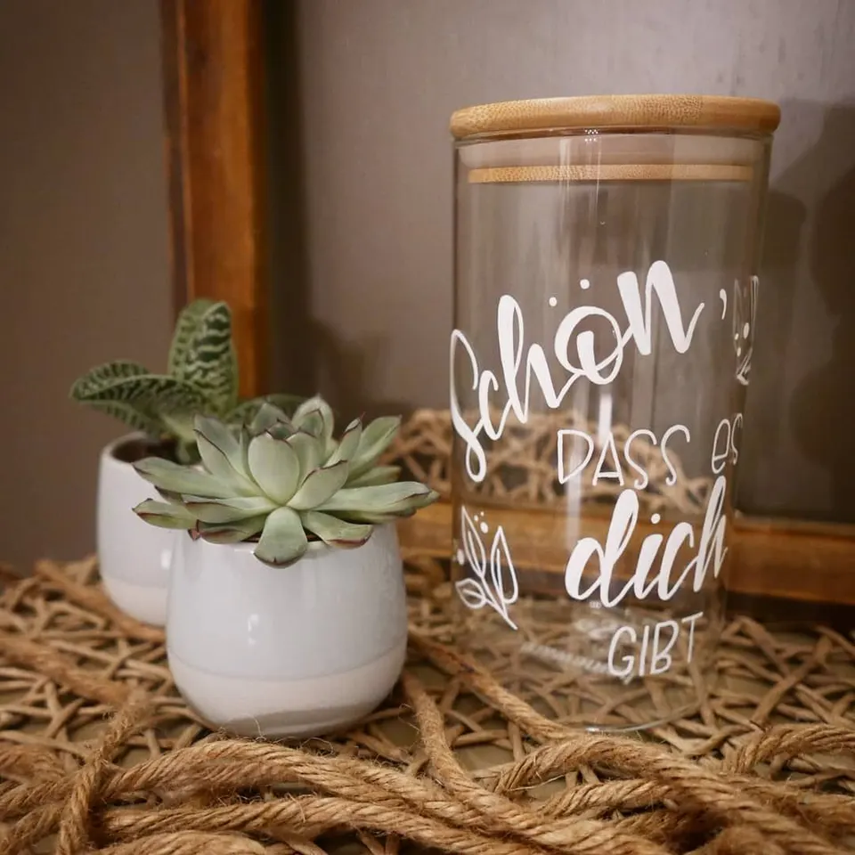 Vorratsglas mit dem Schriftzug Schön dass es dich gibt