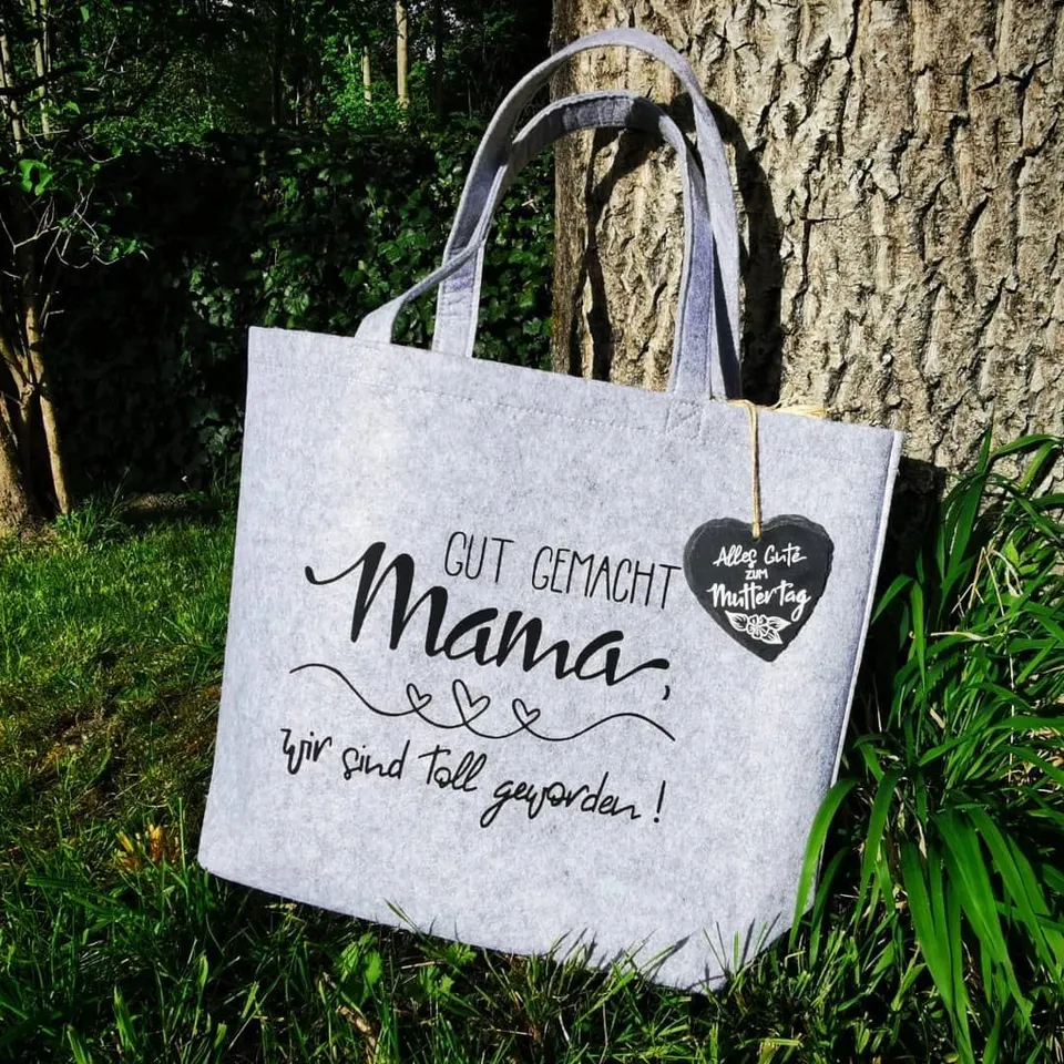 Hellgrauer Filzshopper mit Gut gemacht Mama