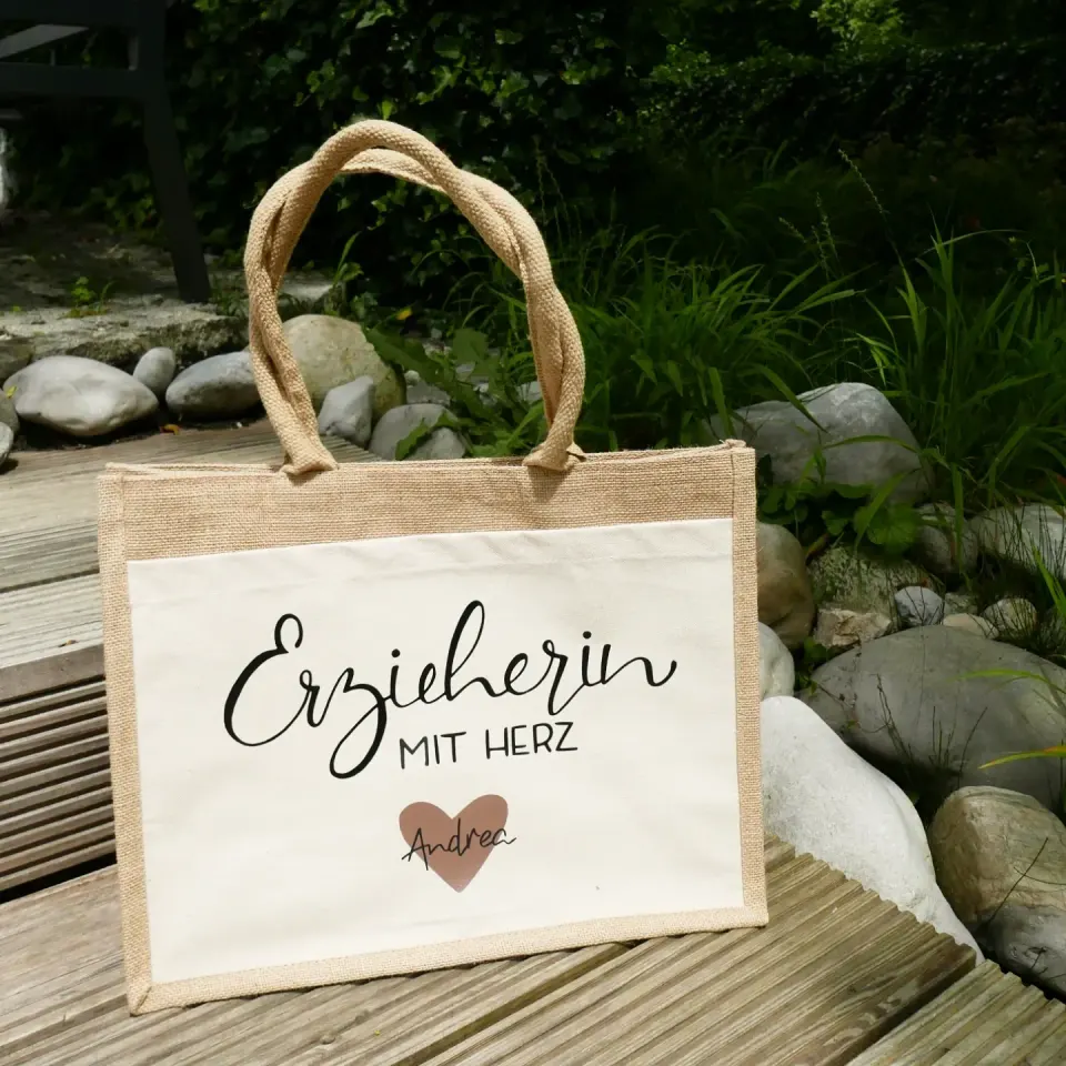 Jute-Shopper mit Erzieherin mit Herz